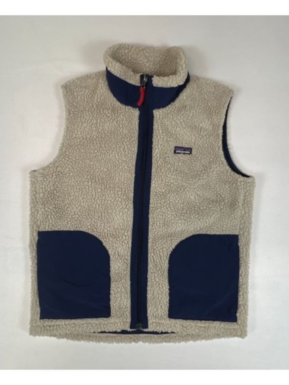 Patagonia Retro-X Fleece Vest Kids Large 12 Cream Blue Full Zip Reversible Style